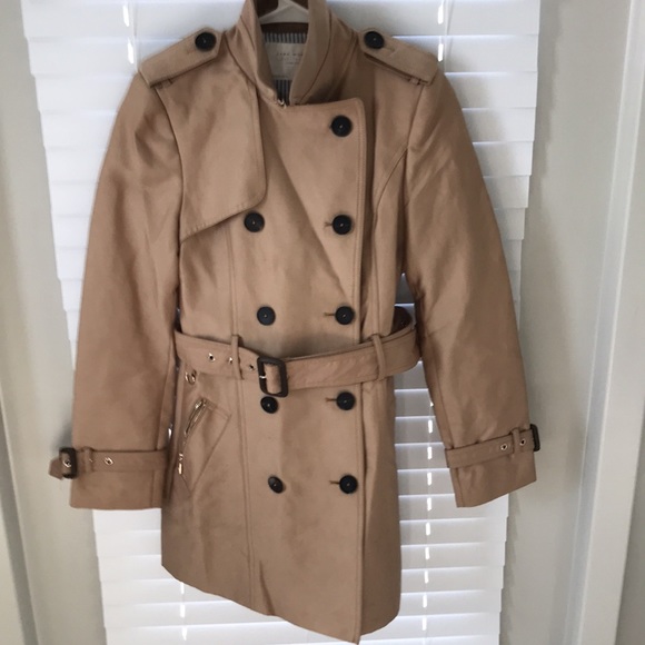 Zara Trench Coat Faux Suede Belted Pockets Buckled Sleeves Size XS - Picture 9 of 17